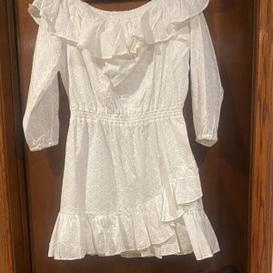 Michael Kors White Eyelet Off-Shoulder Ruffle Dress